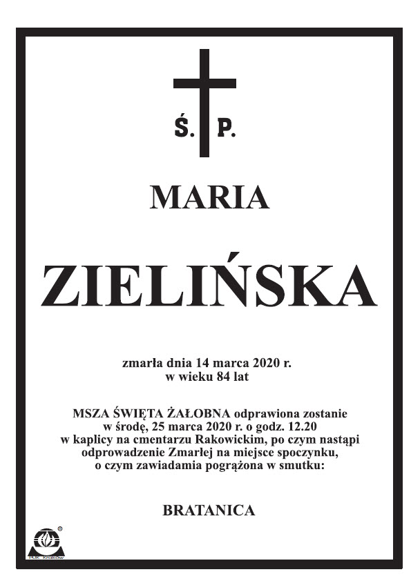 Zmarła śp. Maria Zielińska